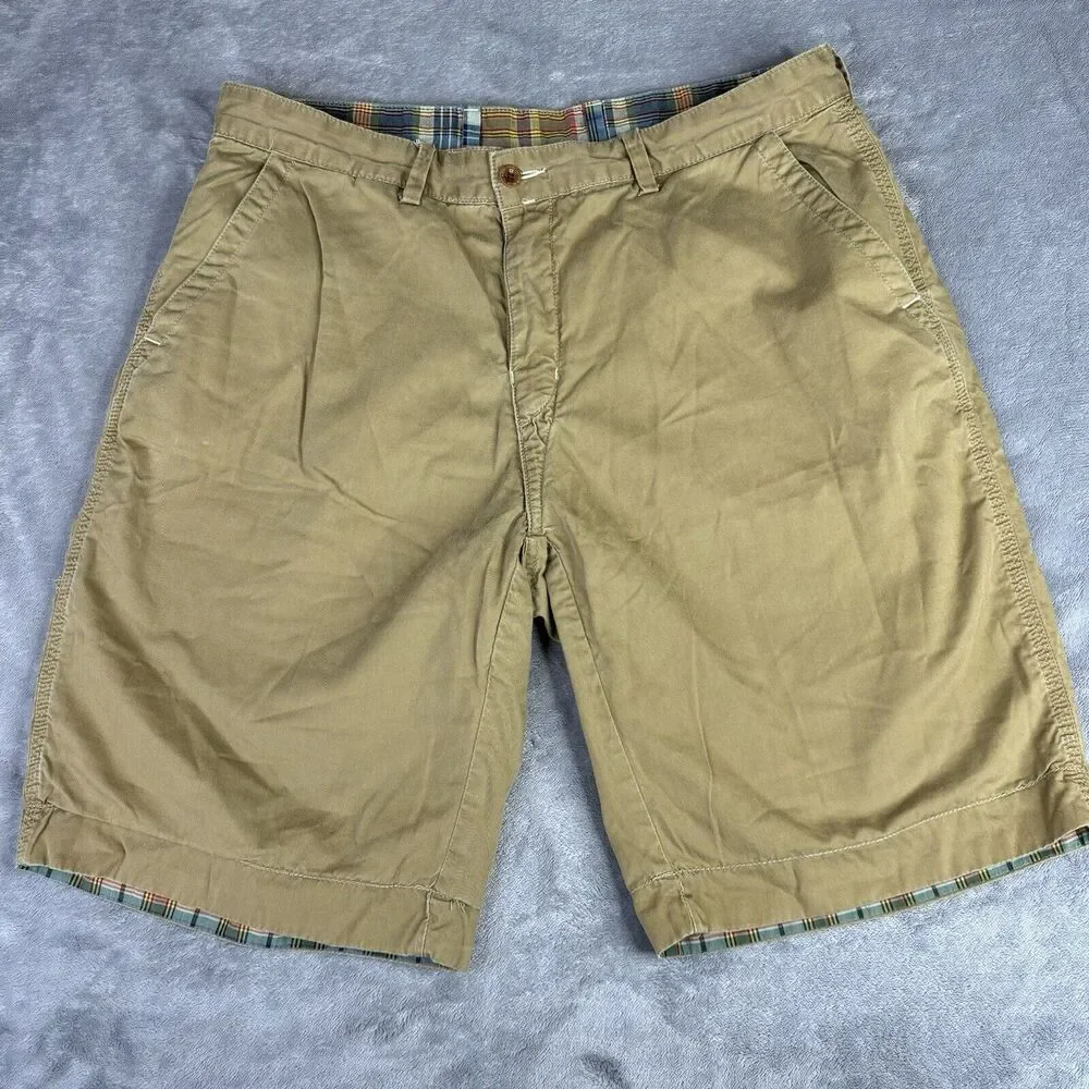 Polo Ralph Lauren Reversible Shorts Men 32x10 Brown Blue Plaid /‎ Khaki Cotton